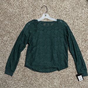 Art Class Dark Green Lace Kids Blouse